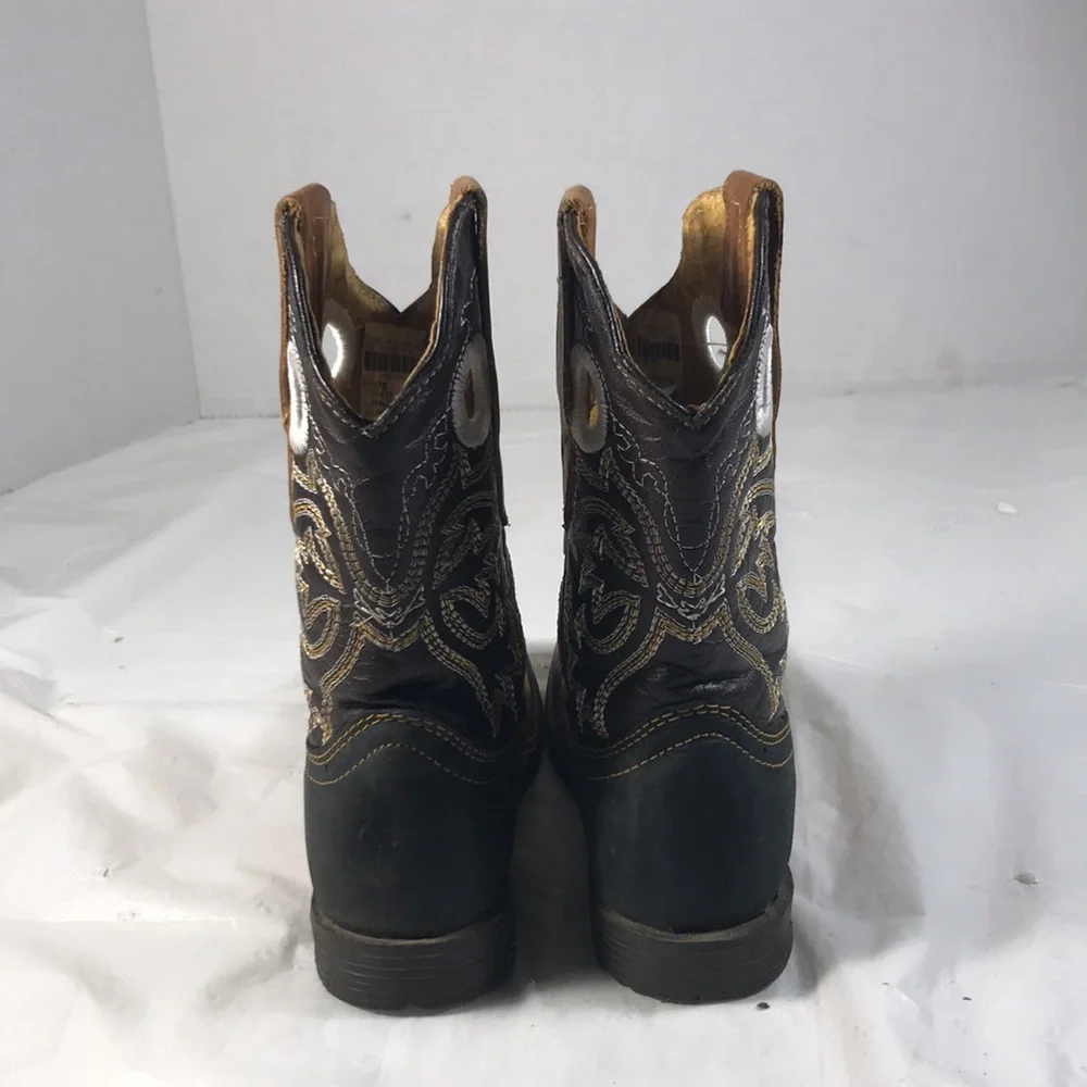 El General Buffalito Kids Brown and Black Leather Cowboy Rodeo Square Toe Boots